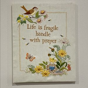 Vtg ‘79 Needlepoint Embroidered Floral Birds Bees Tapestry Crewel Wall Hanging